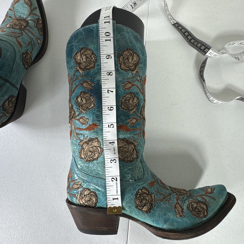 Lucchese Turquoise Cowboy Boots Womens 6 Distressed Embroidered Roses M5646 - Picture 8 of 16